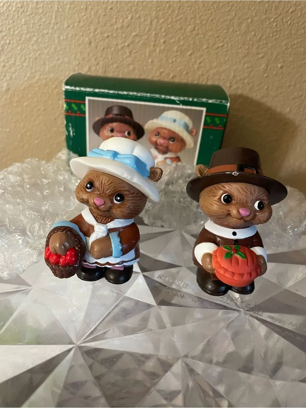 Pilgrim Chipmunk Harvest Salt and Pepper Shakers Vintage never used!